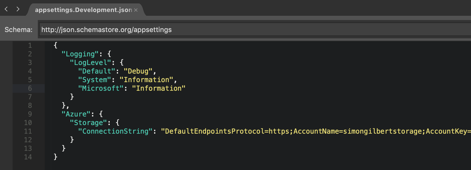 ASP.Net MVC Core appsettings Azure Storage Connection String