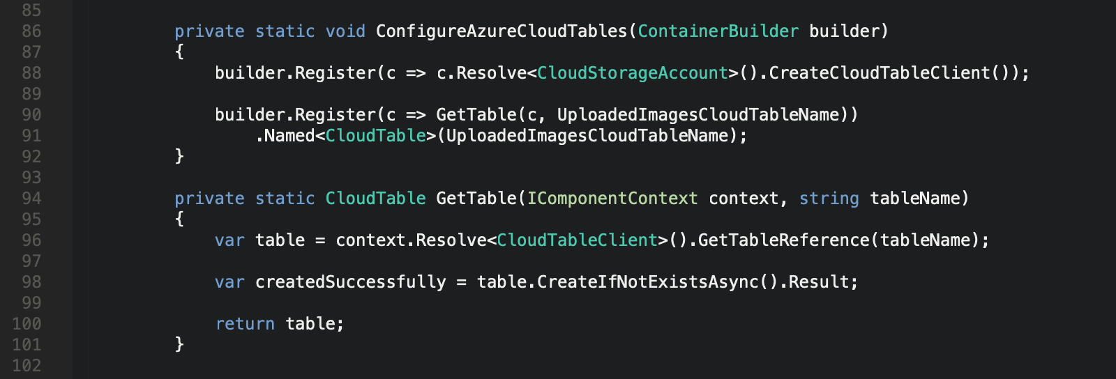 Autofac Dependency Injection Azure Storage Tables