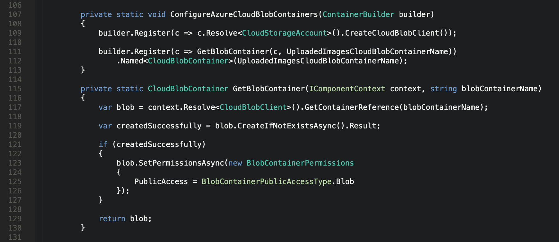 Autofac Dependency Injection Azure Storage Blob Containers