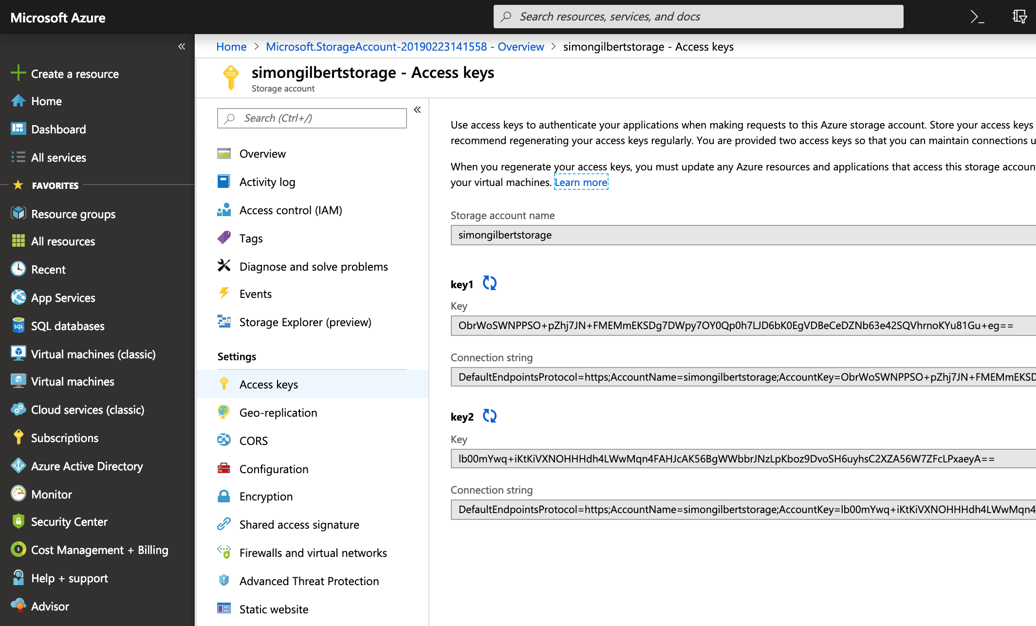 Microsoft Azure Storage Access Keys