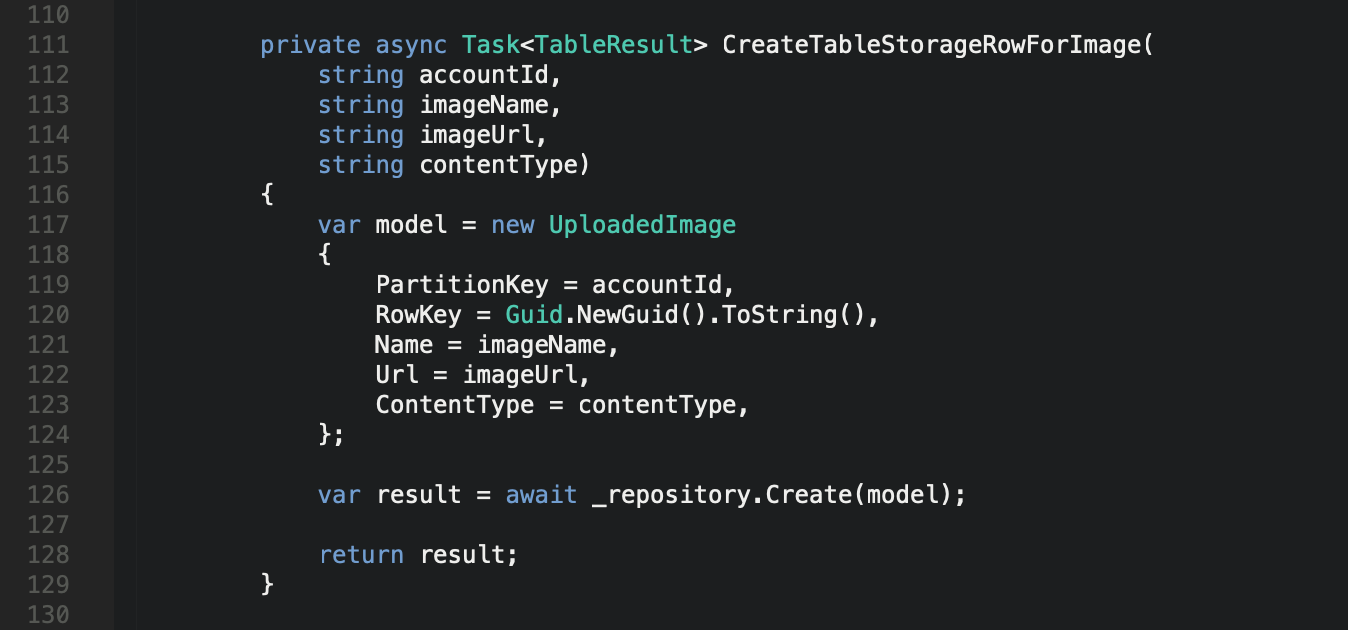 ASP.Net MVC Core Azure Table Storage TableEntity Create