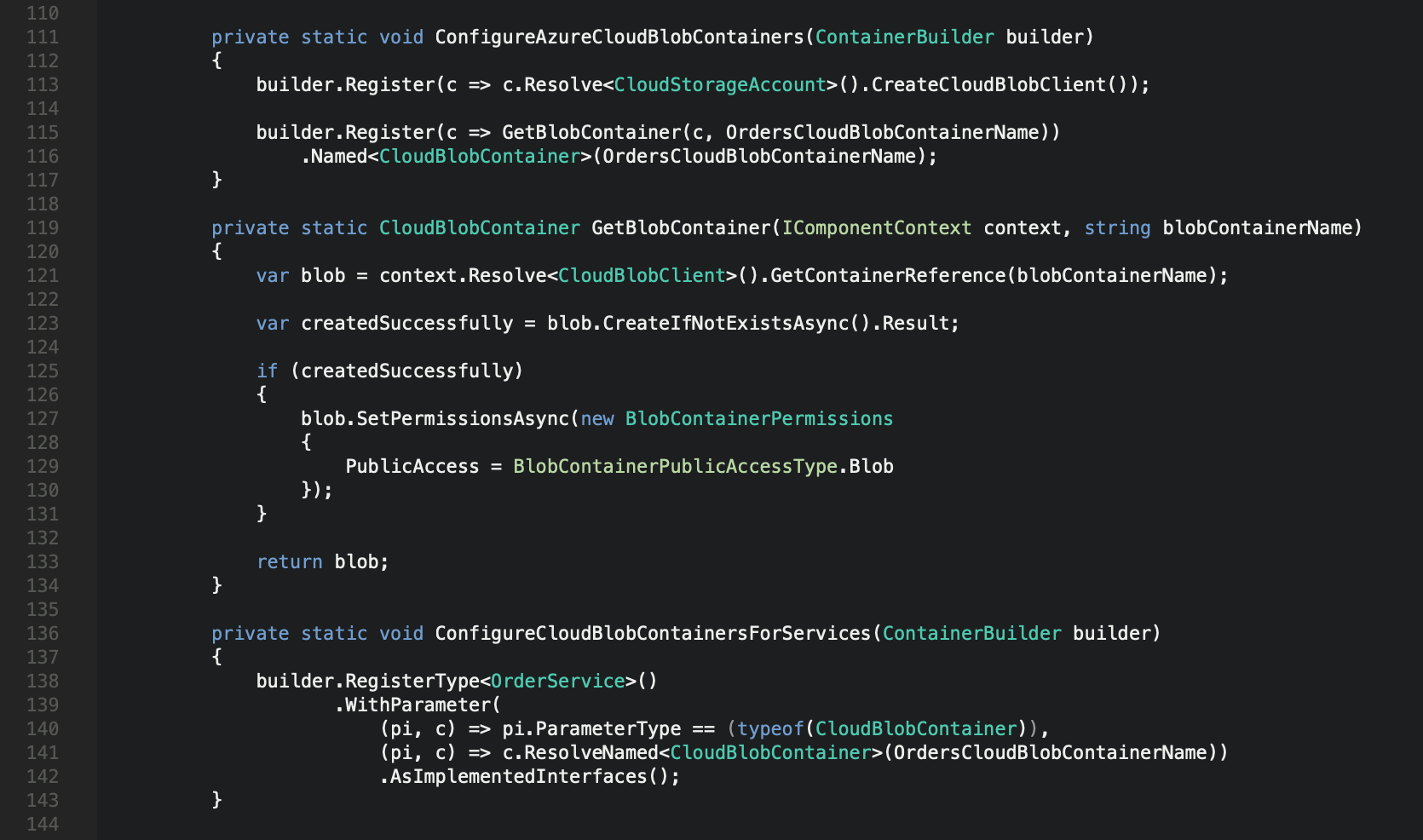 Microsoft Azure Table Storage - Autofac Blob Dependency Injection