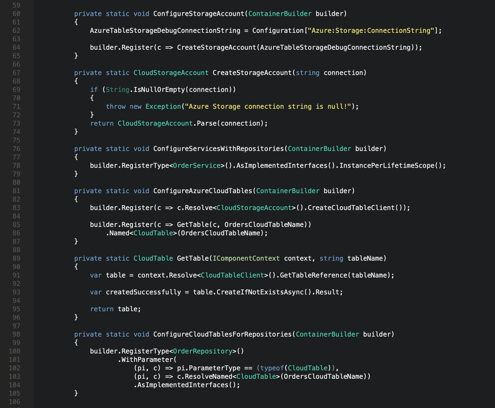 Microsoft Azure Table Storage - Autofac Table Dependency Injection