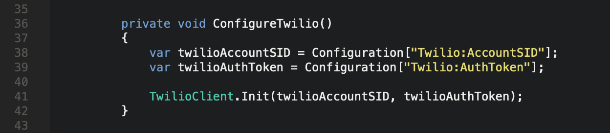 ASP.Net Core Web Api Twilio Init Startup Configure